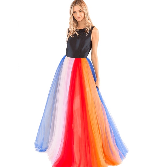 Carolina Herrera Silk Faille Tulle Striped Gown - Picture 1 of 4